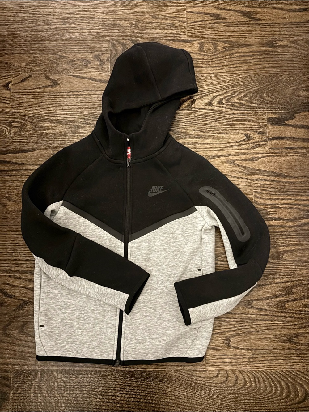 Nike Kids Black & Gray Hooded Zip-Up Tech Jacket, youth medium